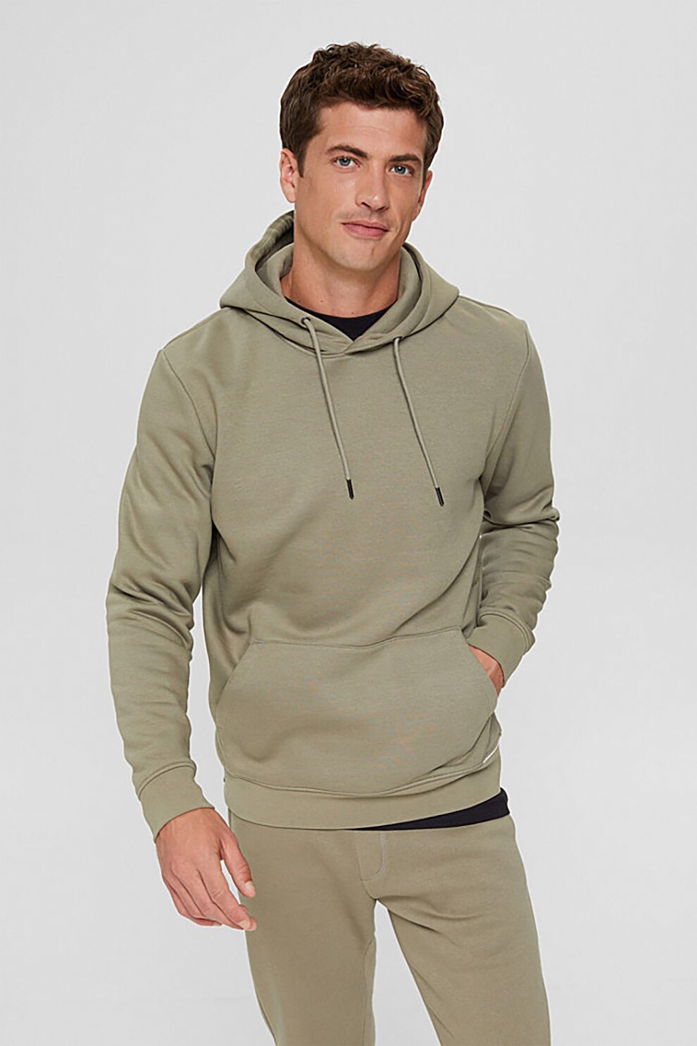 Esprit, Hanorac din amestec de bumbac cu buzunar kangaroo, Verde pal