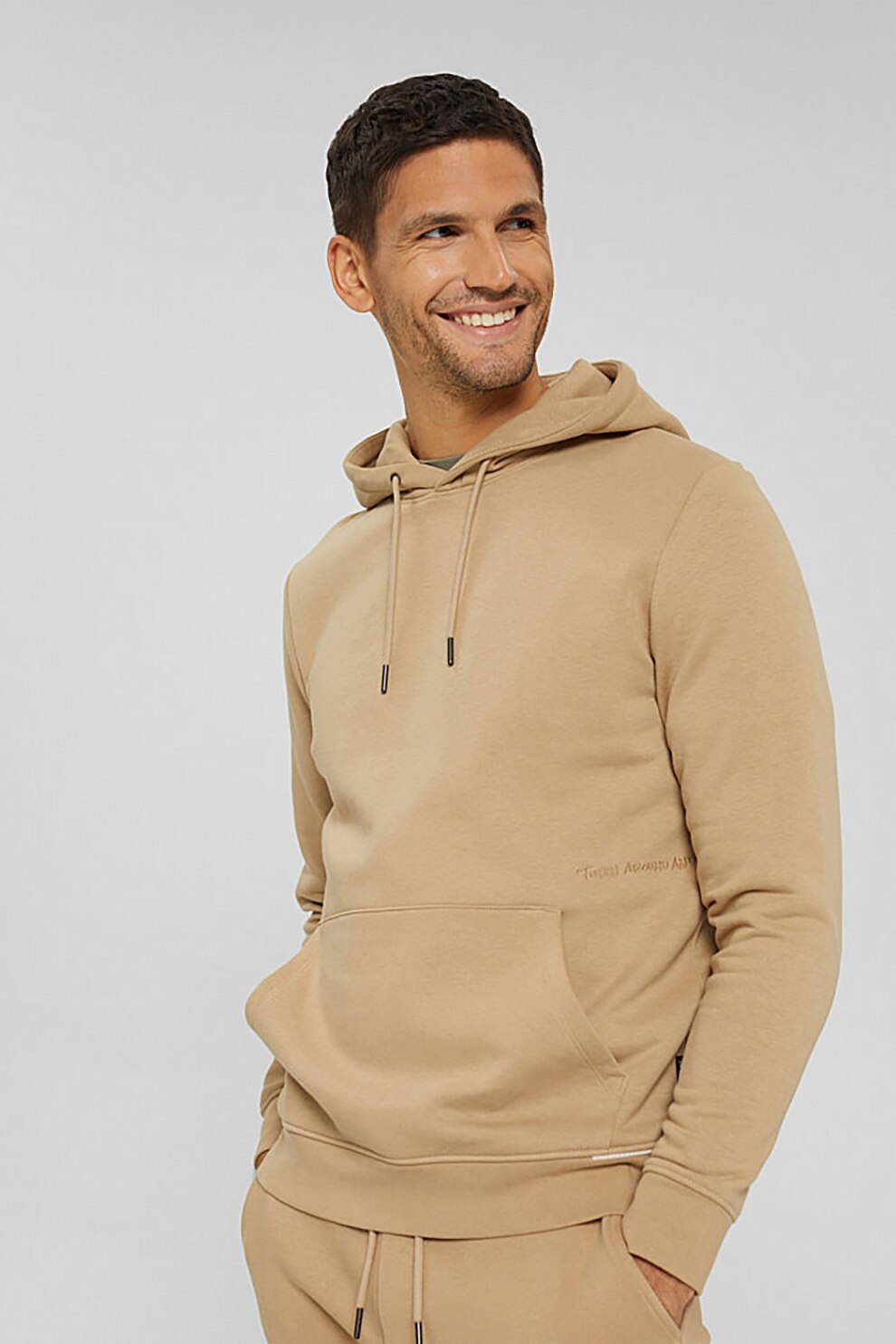 Esprit, Hanorac din amestec de bumbac cu buzunar kangaroo, Bej