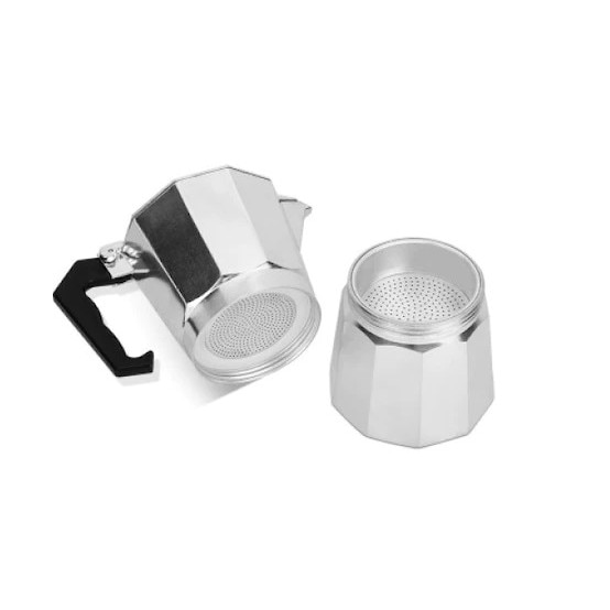 Ibric aluminiu 300 ml, cafetiera espresso aluminiu , capacitate 6 cesti, valva de siguranta, 18.5 x 9 cm, argintiu