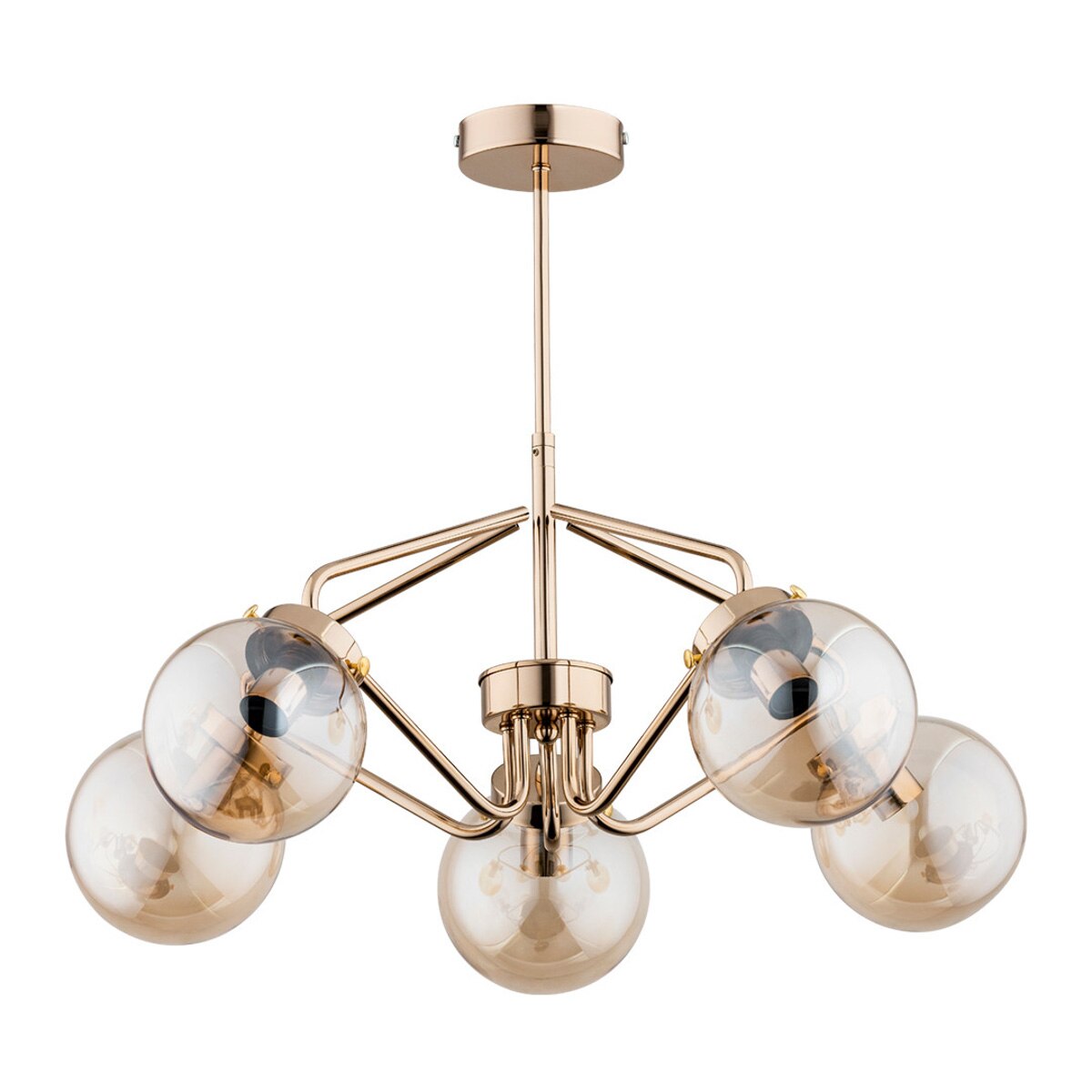 Plafoniera KINJA Klausen, 5xE14, Metal, Sticla, Auriu, Ambra, IP20