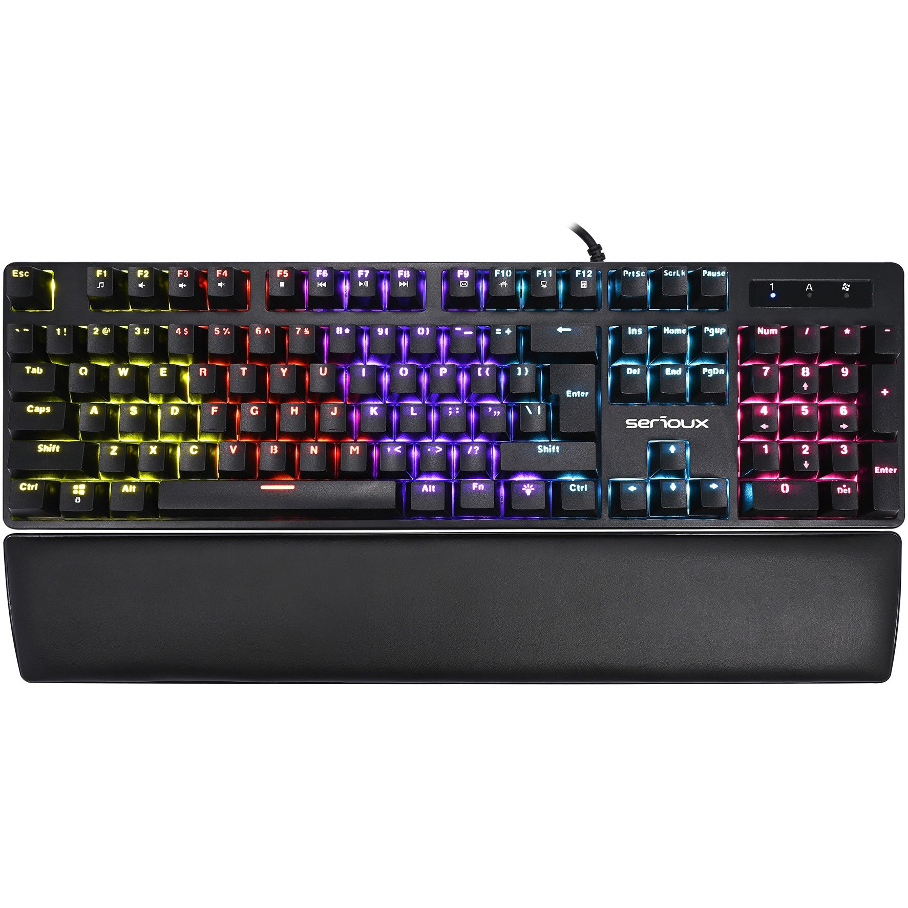 Tastatura gaming mecanica Serioux Valdis, Iluminare RGB, Switch Outemu blue, Palm rest Negru