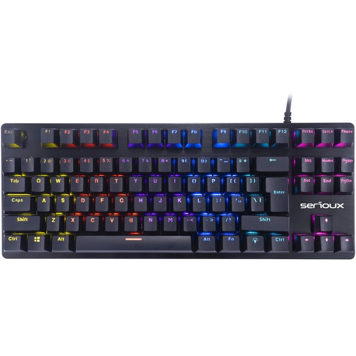 Tastatura gaming mecanica TKL Serioux Freya, iluminare rainbow, switch Outemu blue, negru