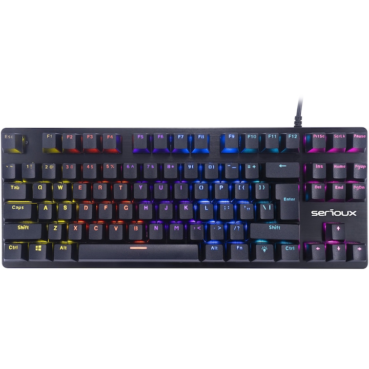 Tastatura gaming mecanica TKL Serioux Freya, iluminare rainbow, switch Outemu blue, negru