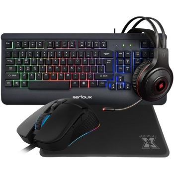 Kit Gaming Serioux Kayel 4 in 1, Tastatura, Mouse, Casti, Mousepad Kit Gaming Serioux Kayel 4 in 1, Tastatura, Mouse, Casti, Mousepad