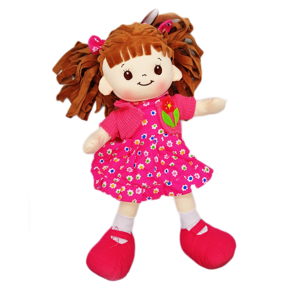 Papusa de Plus ADA, 40cm, in Vestuta rosie cu Floare Rosie in Piept, care canta in Limba Romana