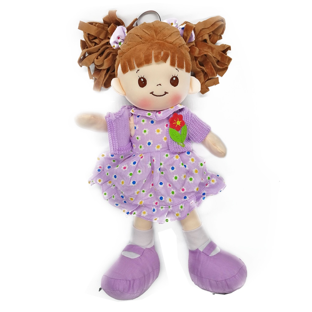 Papusa de Plus ADA, 40cm, in Vestuta mov cu Floare Rosie in Piept, care canta in Limba Romana