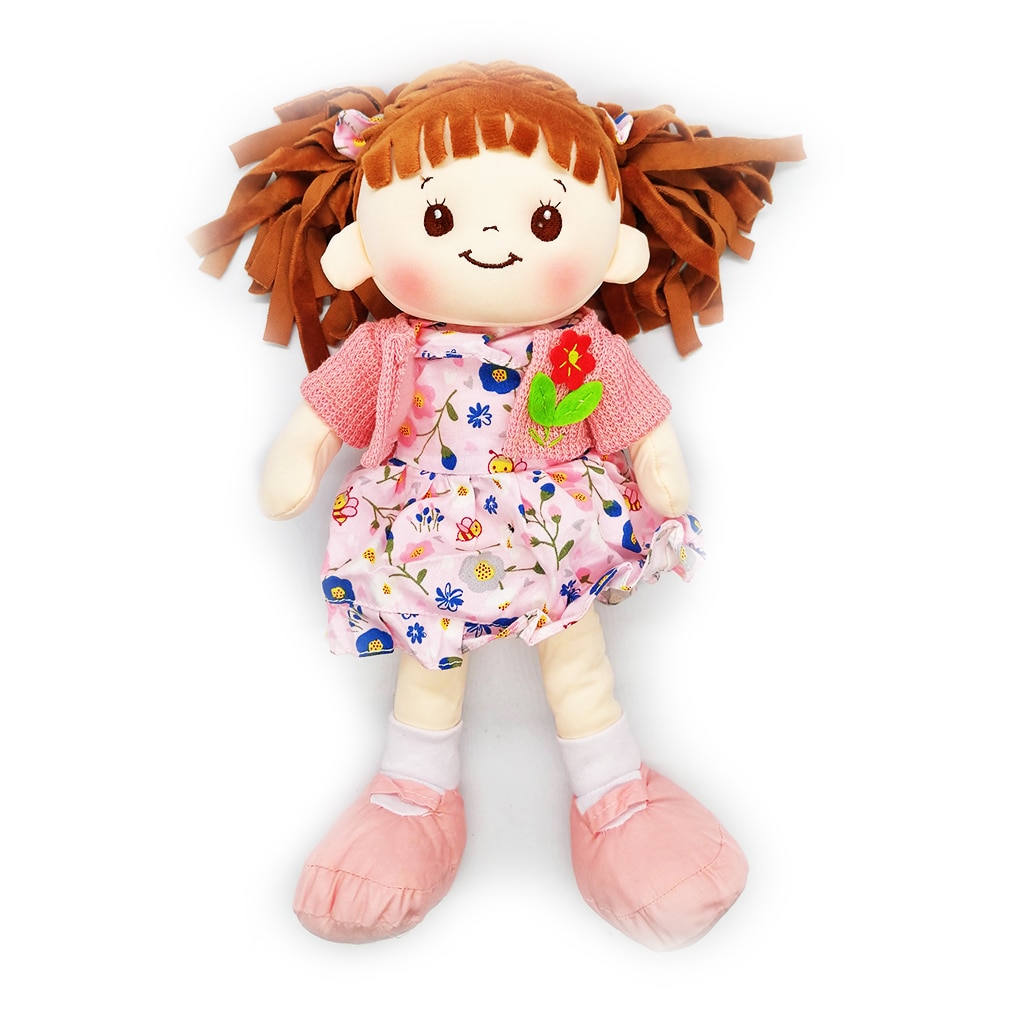 Papusa de Plus ADA, 40cm, in Vestuta roz cu Floare Rosie in Piept, care canta in Limba Romana