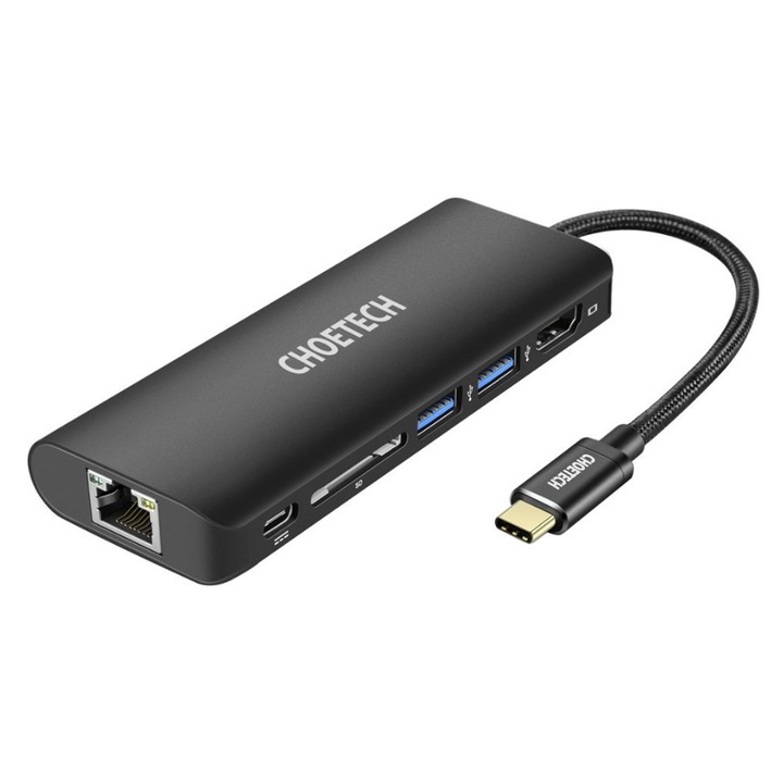 Hub Choetech Multifunctional 6 In 1 Usb Type-c, Pd 100w, Negru - 4970654