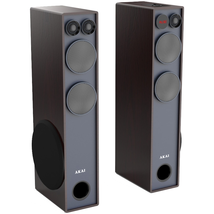 Akai SS061A-2086 2 fordulatos aktív sztereó hangszóró készlet, 200 W RMS, Bluetooth 5.0, Karaoke, LED kijelző, FM rádió, USB, barna