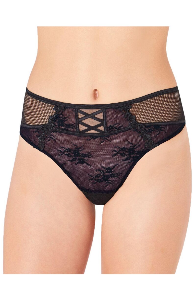 Chiloti Triumph, Beauty-Full Lace-up Midrise Thong, Negru/Bordo, 44