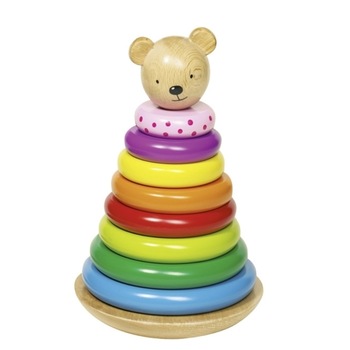 Set indemanare- Turn multicolor de stivuire cu ursulet, lemn, 10 piese, multicolor Set indemanare- Turn multicolor de stivuire cu ursulet, lemn, 10 piese, multicolor