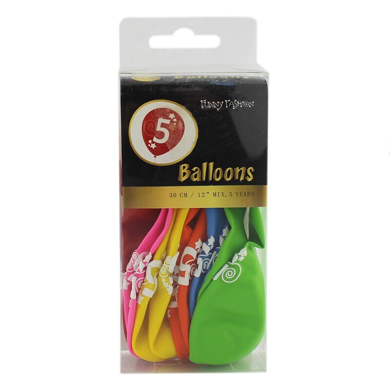 Set baloane cifra 5, Funny Fashion, multicolor, material latex, 12 bucati