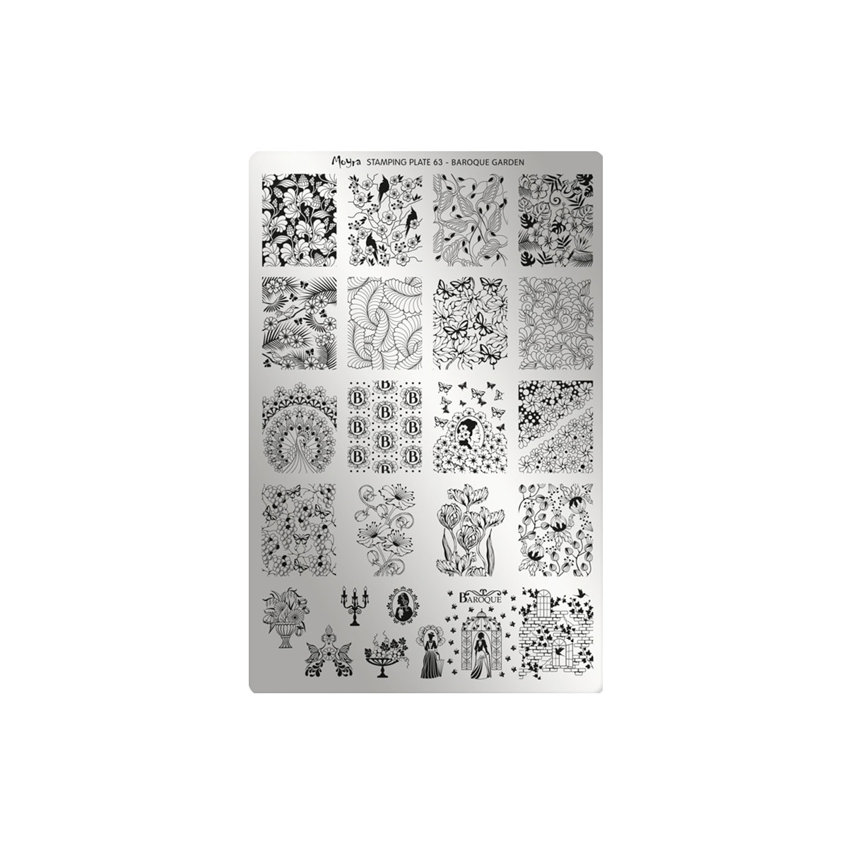 Matrita pentru stampila Moyra, 063, Baroque Garden, Gri-negru