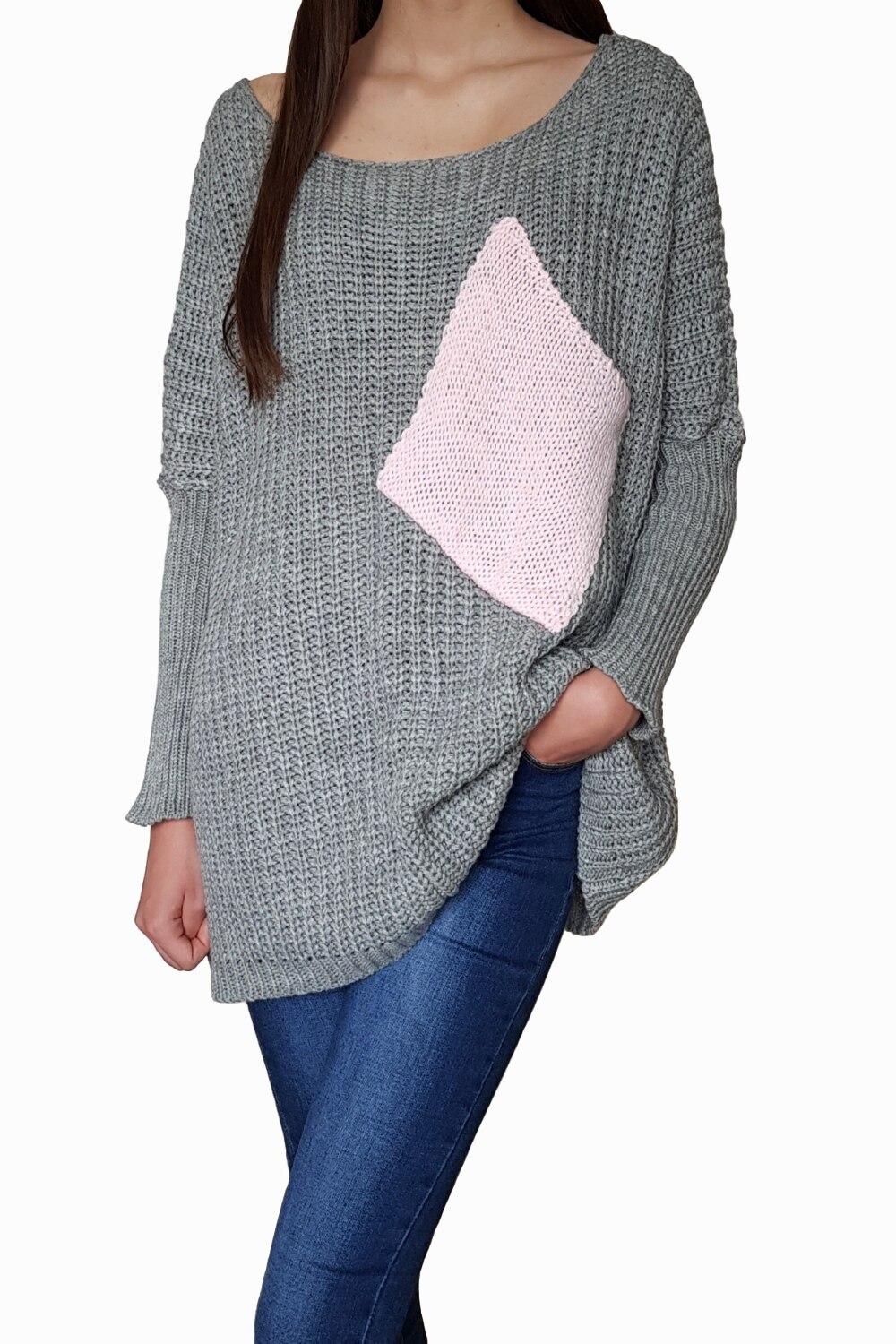 Pulover Dama Linda, Gri/Roz, One Size
