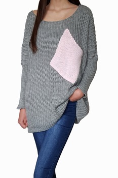 Pulover Dama Linda, Gri/Roz, One Size Pulover Dama Linda, Gri/Roz, One Size