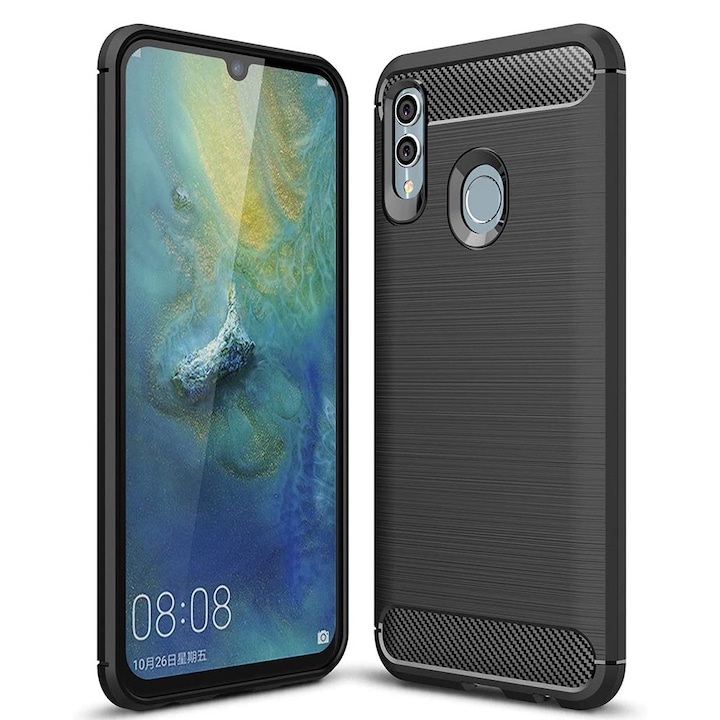 Защитен калъф Mat-Tech, съвместим с Huawei P smart 2019 / Honor 10 Lite, Карбонова текстура, Матово покритие, Anti-Shock, Anti-Fingerprint, Удароустойчивост, Черен