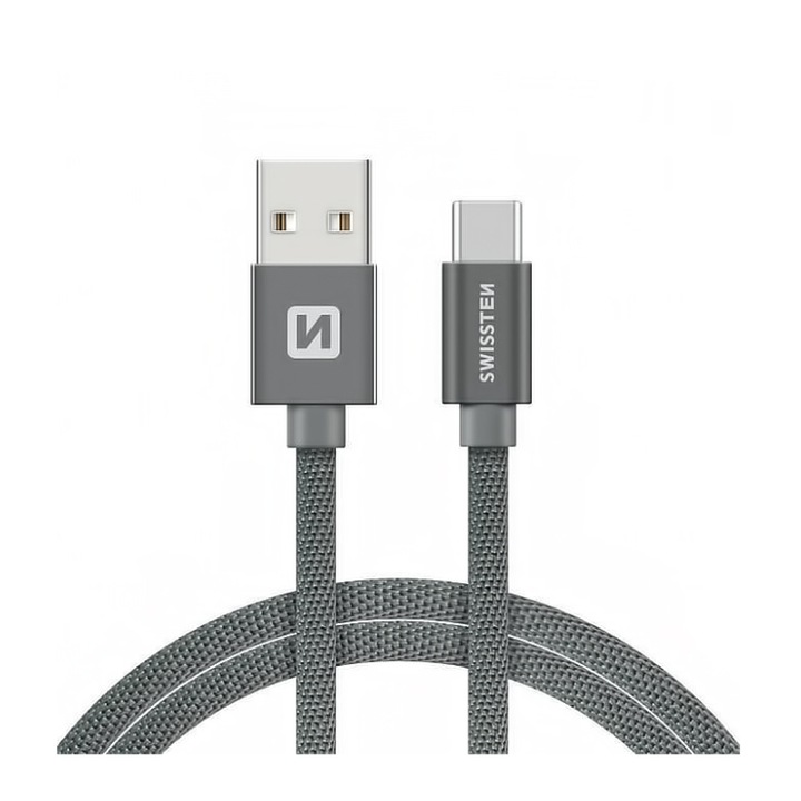 Cablu de date si incarcare USB la USB-C, ranforsat, 2 metri, Gri, GSM-BBL3143