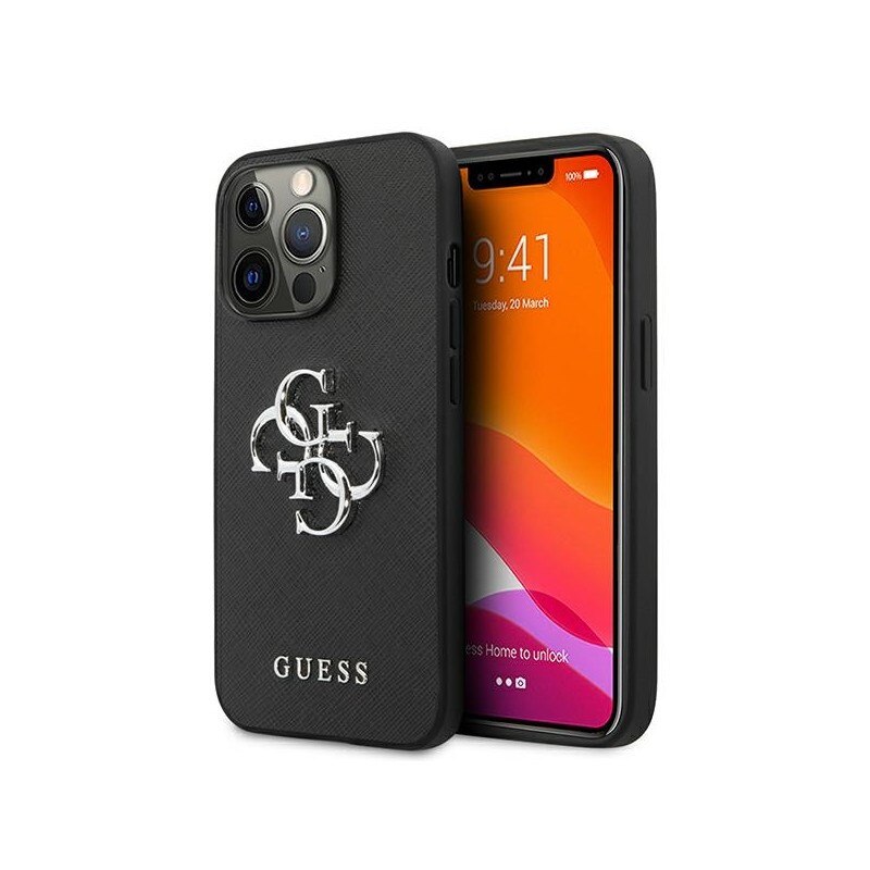 Husa Spate Guess Compatibila Cu iPhone 13 Pro Max, Colectia Saffiano Metal Logo, Negru - 9024109