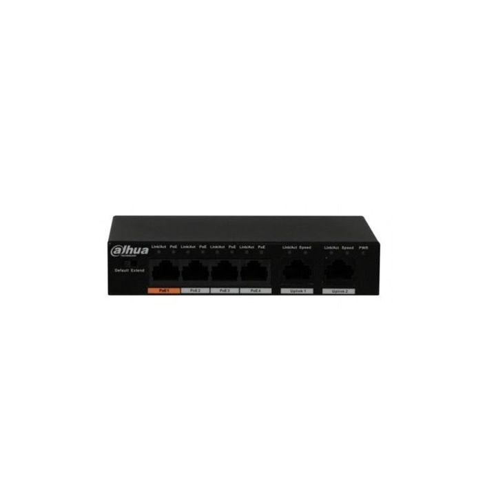 Dahua pfs3006-4et-60 1x10/100(highpoe/poe+/poe)+3x 10/100(poe+/poe) + 2x 10/100 upl. 60w poe switch