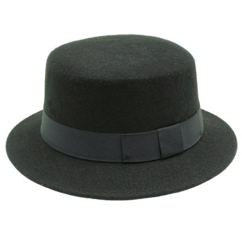 Palarie dama, bor mic, din 100% lana, Negru cu banda textila, Buticcochet, marime 55 cm - PAL458 Palarie dama, bor mic, din 100% lana, Negru cu banda textila, Buticcochet, marime 55 cm - PAL458