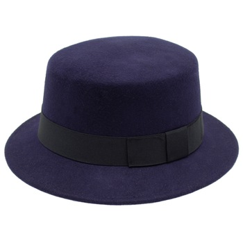 Palarie dama, bor mic, din 100% lana, Bleumarin cu banda textila, Buticcochet, marime 55 cm - PAL459 Palarie dama, bor mic, din 100% lana, Bleumarin cu banda textila, Buticcochet, marime 55 cm - PAL459