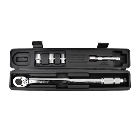 Set cheie dinamometrica 1/2" 28-210Nm cu prize si extensie, Geko G10064