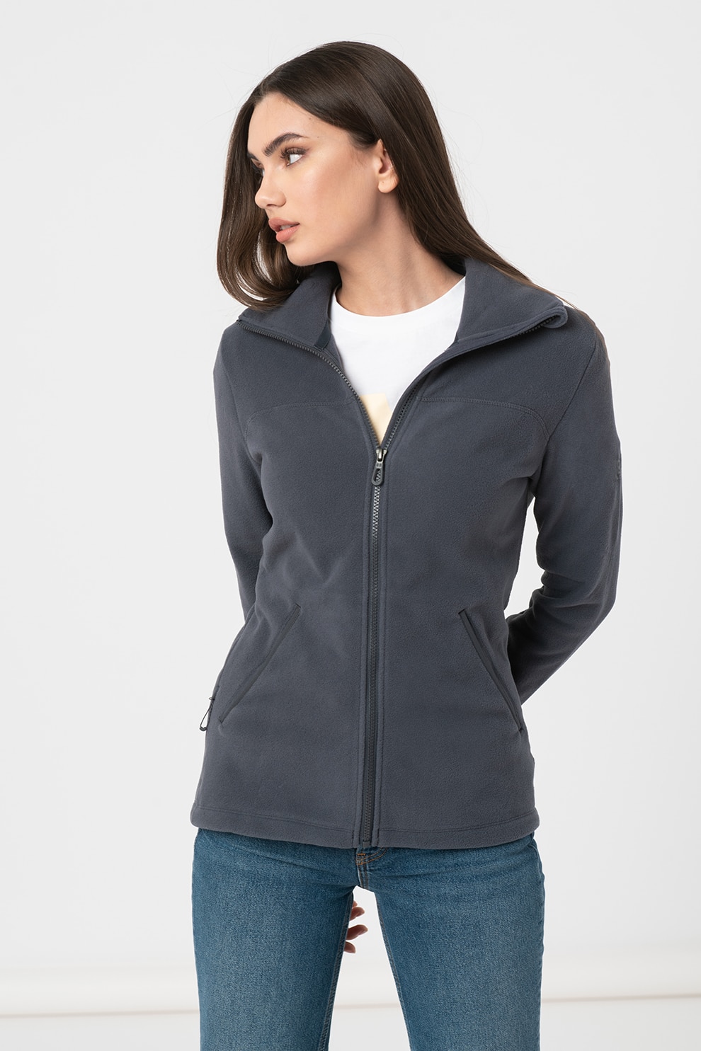 Salomon, Jacheta din material fleece pentru trekking Essential Cosy, Gri inchis