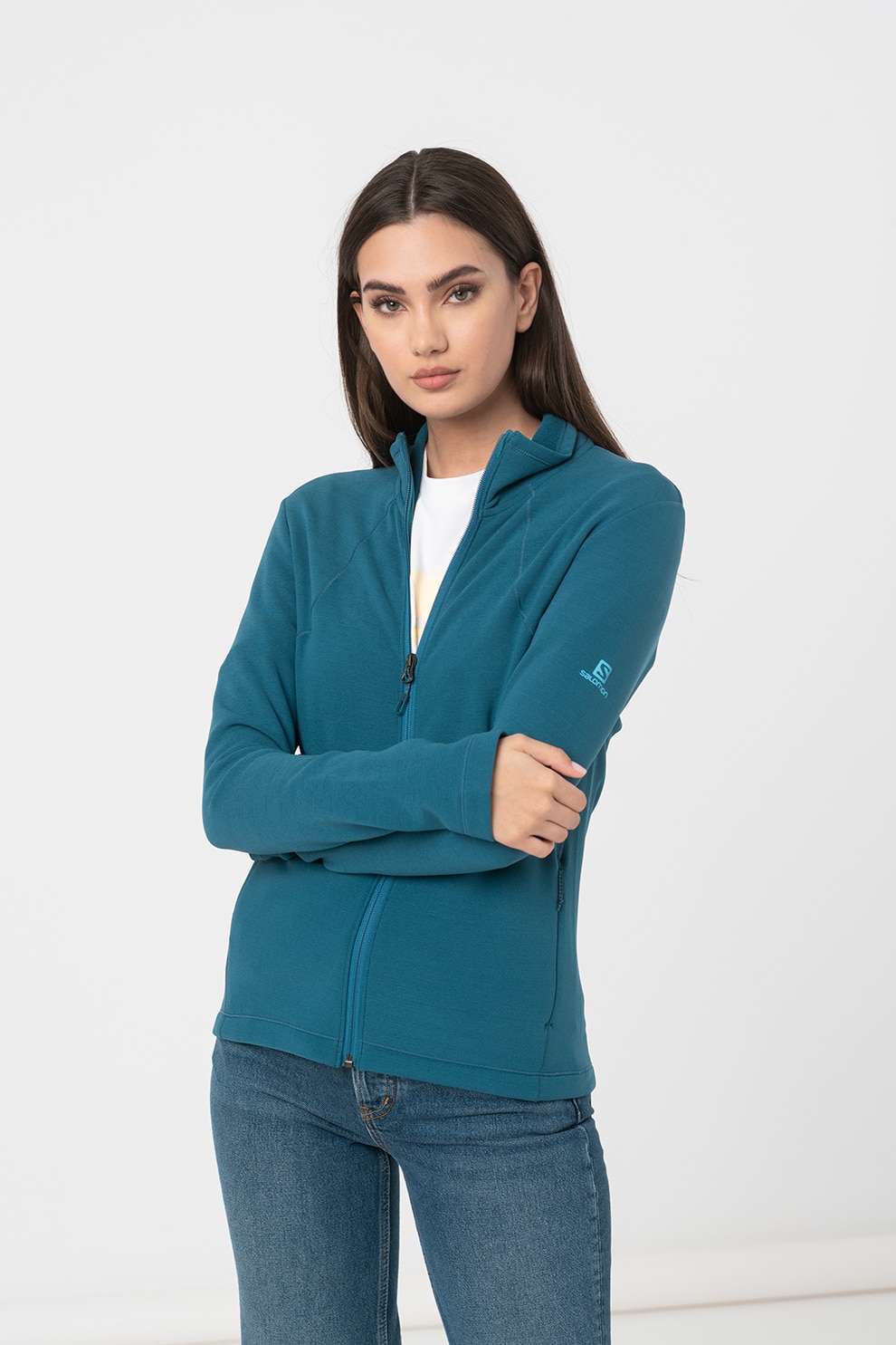 Salomon, Bluza cu fermoar pentru drumetii Essential, Albastru petrol, S