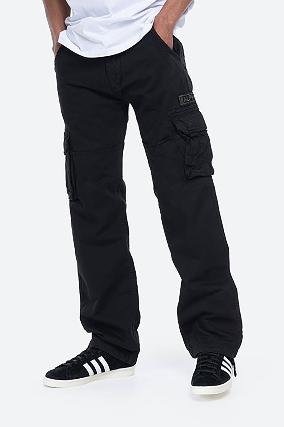 ALPHA INDUSTRIES, Pantaloni cargo de bumbac cu logo, Negru