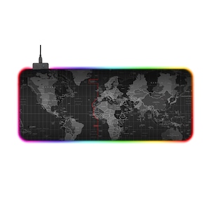Mousepad Gaming RGB, PYRAMID®, 800x300x4mm, Iluminare RGB, 13 moduri de iluminare, model harta lumii, suprafata anti alunecare, suprafata textila, PAD02