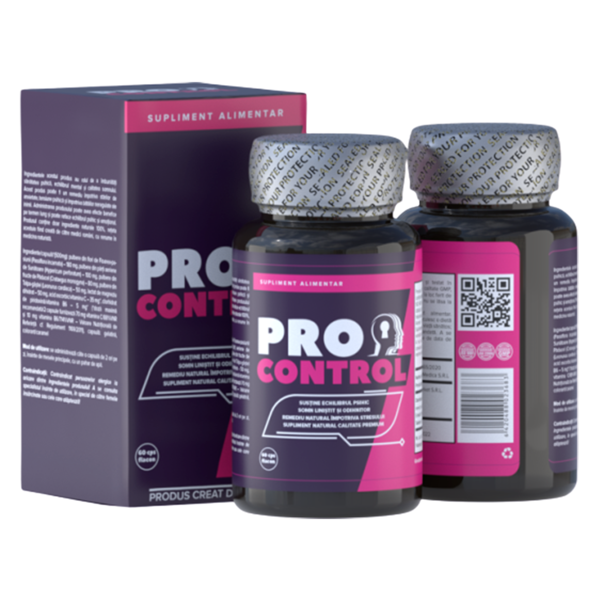 Supliment alimentar Pentru Anxietate, Stres, Somn Linistit, Echilibru Psihic Pro Control 500mg, 60 Capsule