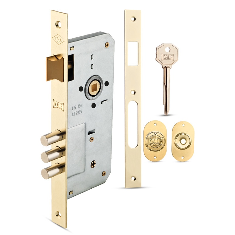 Broasca ingropata Kale Kilit 2000F cu cilindru F5, 3 bolturi din otel, 5 chei tip cruce, auriu, backset 45 mm, interax 85 mm