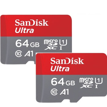 Pachet 2 x Card de memorie Micro Card SanDisk Ultra, 64GB, 120 MB/s Pachet 2 x Card de memorie Micro Card SanDisk Ultra, 64GB, 120 MB/s