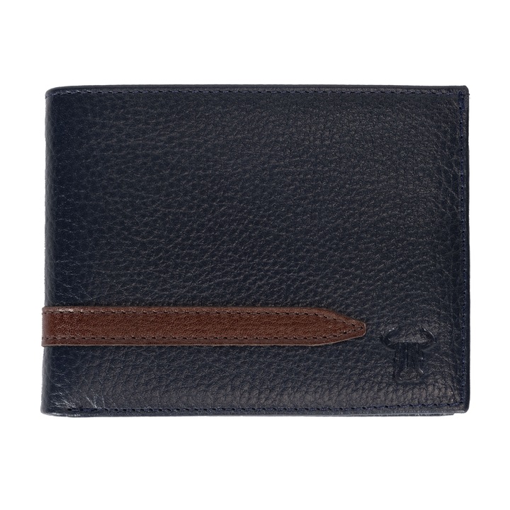 Мъжки кожен портфейл, Toro Nero, Attila, Син/Кафе