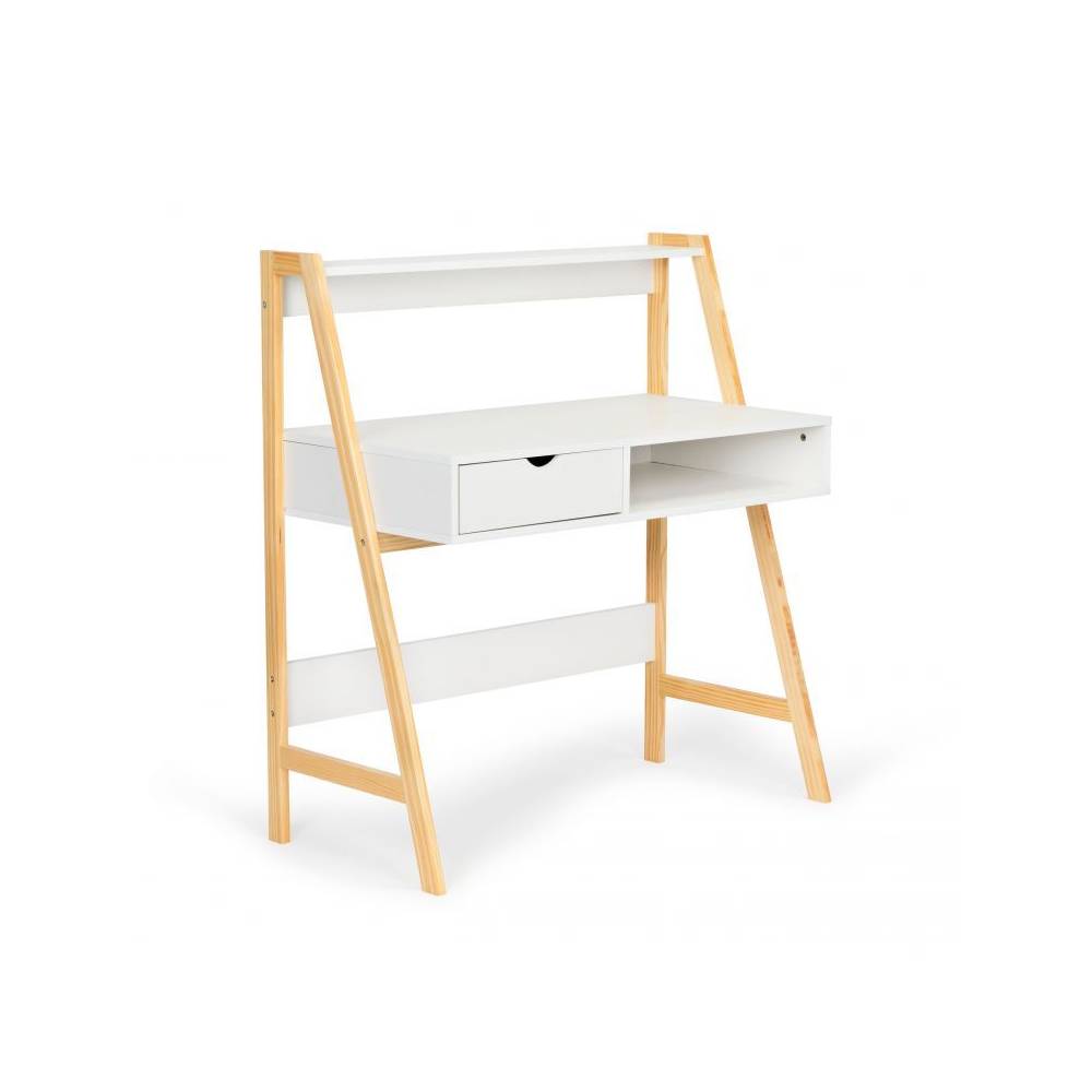 Masa de Toaleta Bigshot BS200001WN, 1 Sertar si 1 Polita, Picioare Natur, 108.5 x 99 x 49 cm, Alba