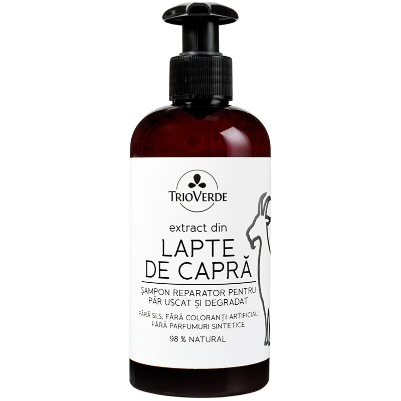 Sampon Reparator Trio Verde pentru par uscat si degradat cu extract de Lapte de Capra , fara SLS 250ml