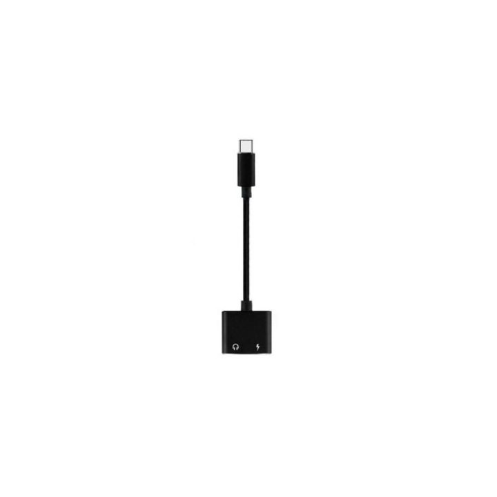 SOHO Fejhallgató és töltő adapter, USB-C, 3,5 mm jack, Elosztó, fekete