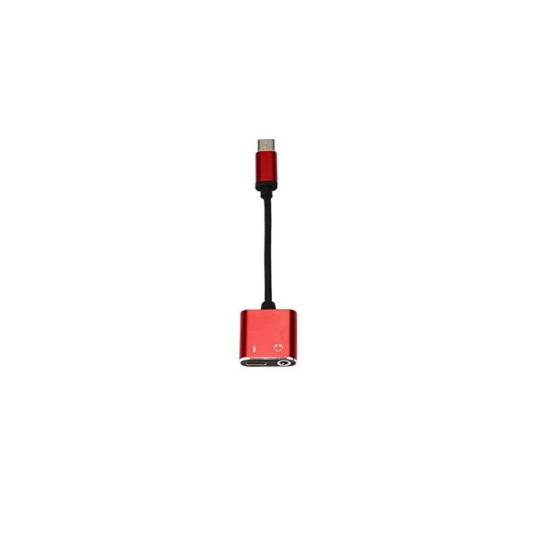 Adaptor casti si charger, USB Type C, 3,5 mm jack, Splitter, Rosu