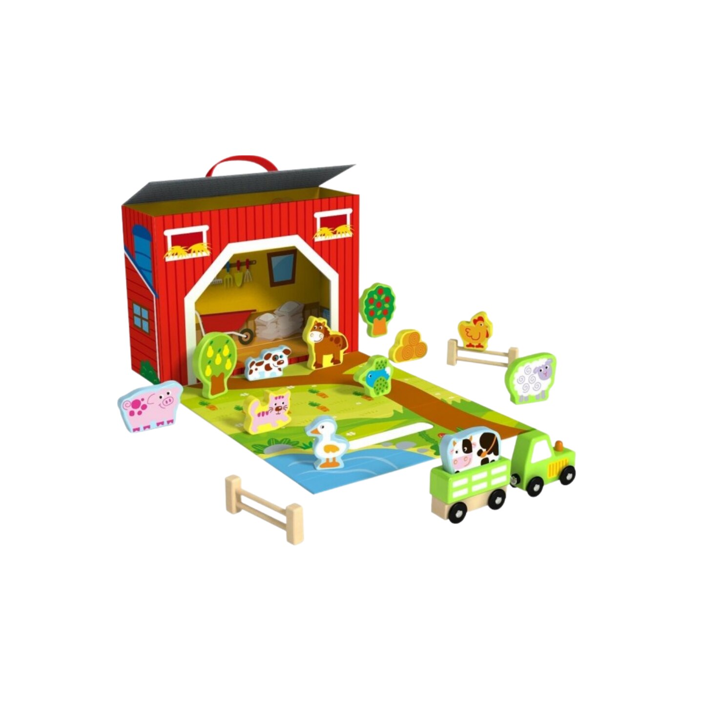 Set Ferma Animale Tooky Toy, Lemn, Tip Cutie, Multicolor, 29.5 x 9.5 x 21 cm