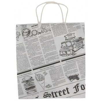 Set sacose din hartie model Ziar cu maner, 26x17x28 cm, 100 buc Set sacose din hartie model Ziar cu maner, 26x17x28 cm, 100 buc
