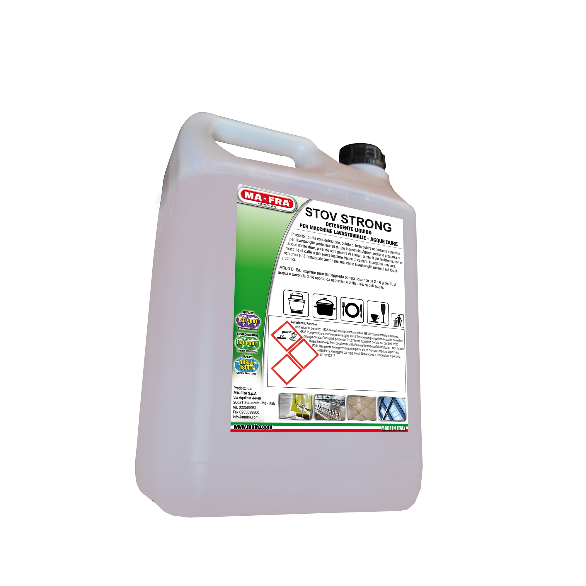 Detergent profesional lichid pentru masini de spalat vase, apa foarte dura, MA-FRA Stov Strong, 5 l