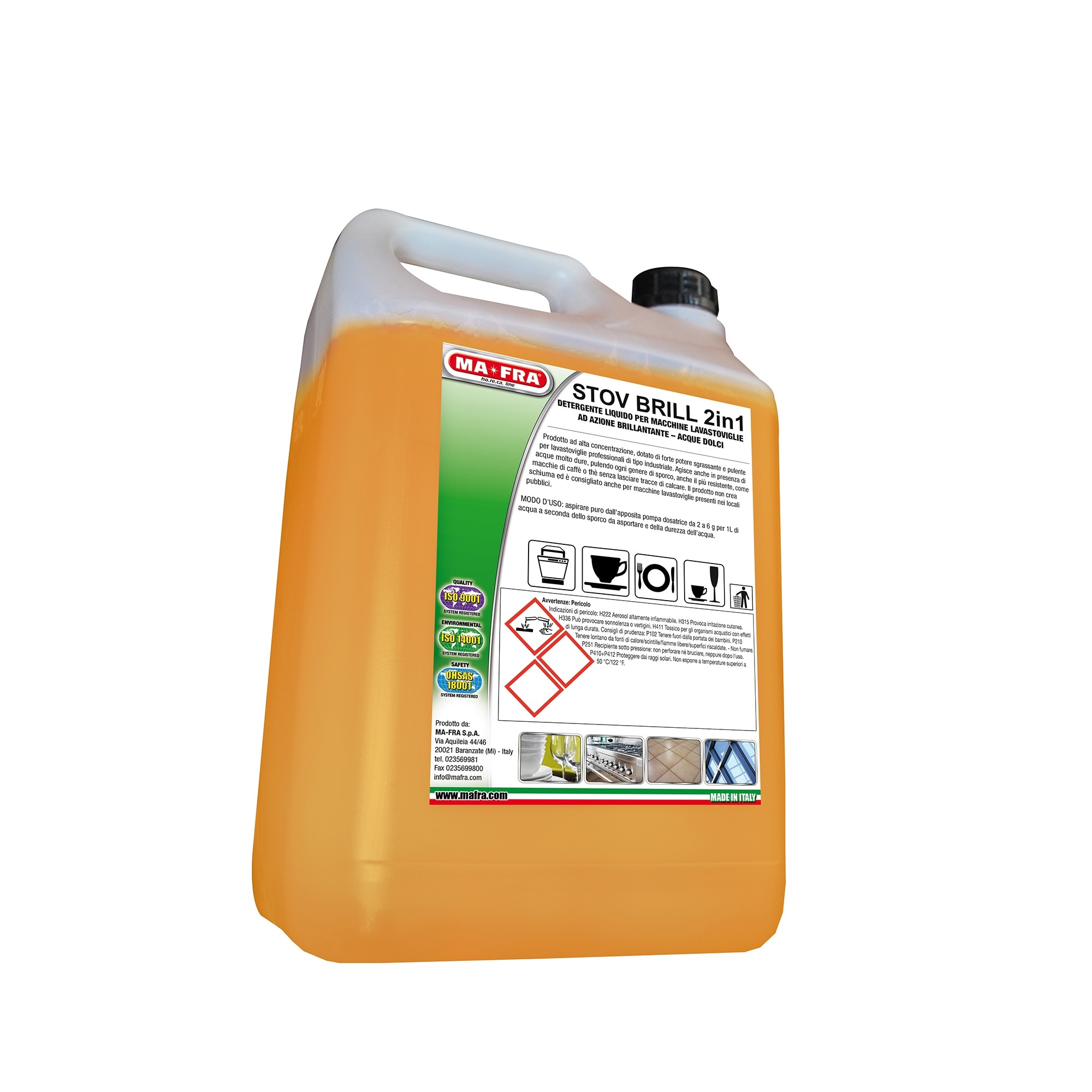 Detergent profesional pentru curatare si clatire masini de spalat vase, MA-FRA Stov Brill 2in1, 5 l