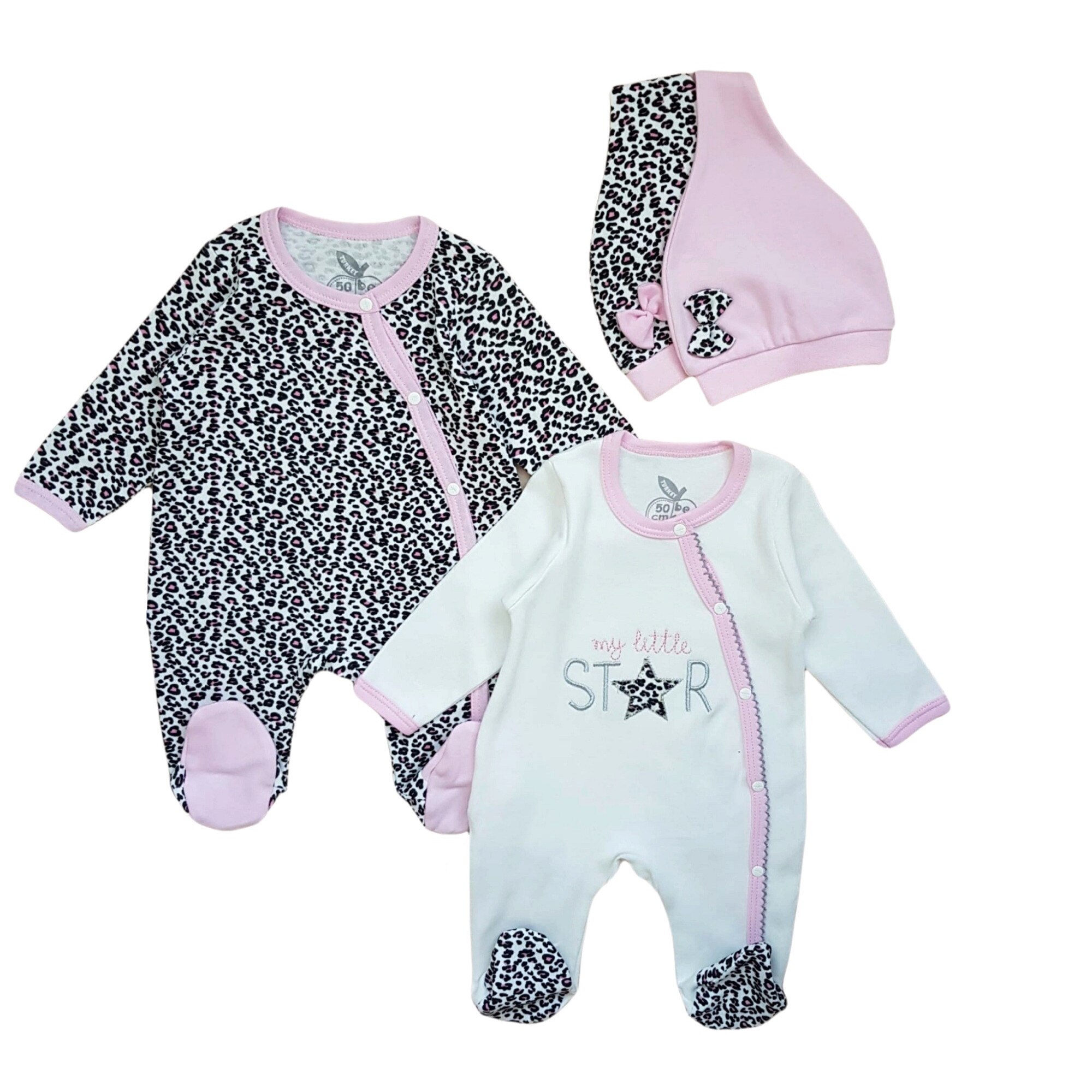 Set 2 salopete fetita cu botosi si caciulite, bumbac