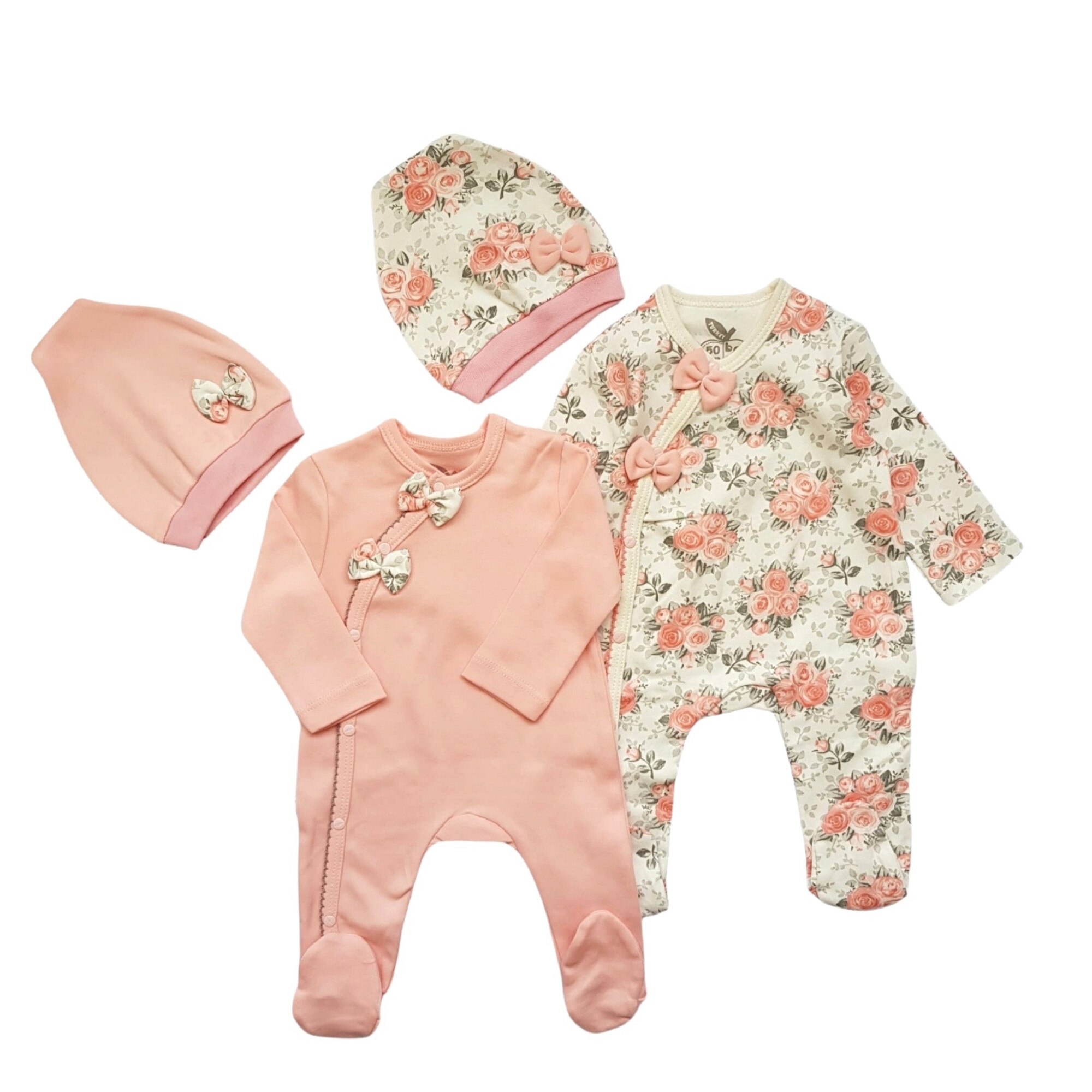 Set 2 salopete cu caciulite, Rose, varsta 3 luni, 62 cm, Roz