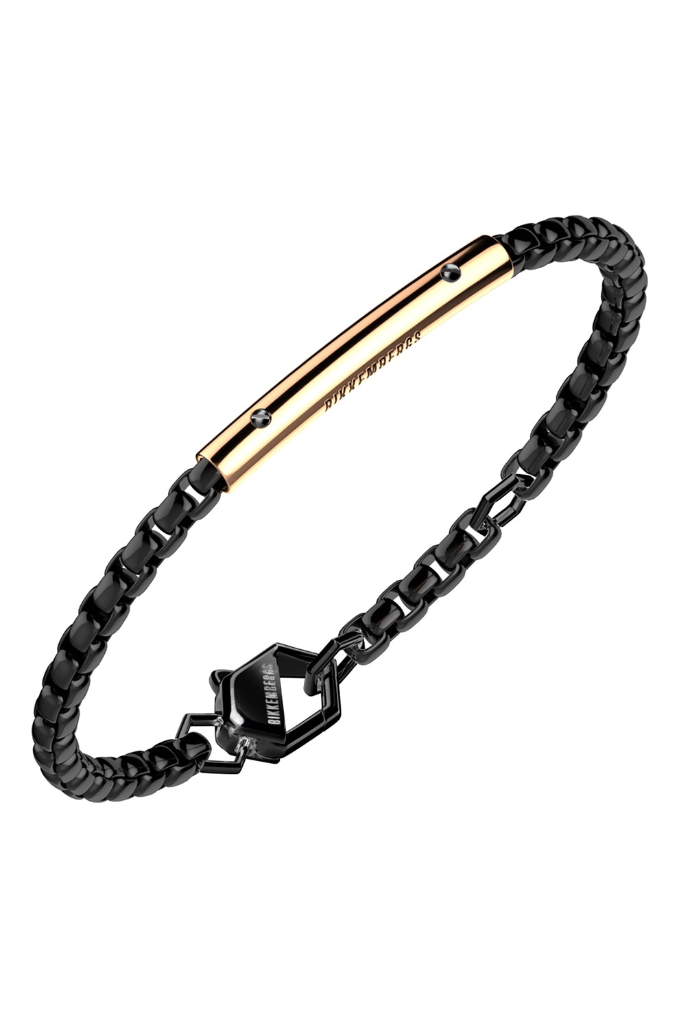 Bikkembergs, Bratara de otel inoxidabil decorata cu un diamant, Negru, Auriu rose