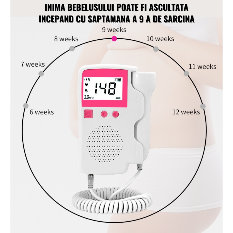 successor construction Loose Monitor fetal Doppler pentru monitorizare functii vitale fat intrauterin,  detectarea batailor inimii/pulsului fatului, ascultare sunete din burtica,  pentru gravide, portabil - eMAG.ro