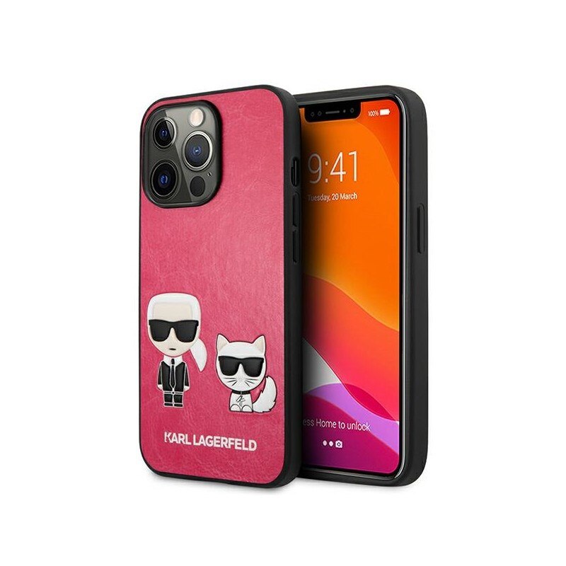 Husa Spate Karl Lagerfeld Compatibila Cu iPhone 13 Pro Max, Colectia Ikonik Karl Si Choupette, Piele, Roz - 9027285
