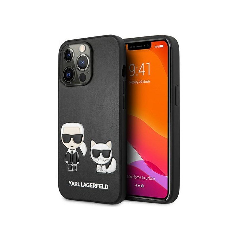 Husa Spate Karl Lagerfeld Compatibila Cu iPhone 13 Pro Max, Colectia Ikonik Karl Si Choupette, Piele, Negru - 9027247