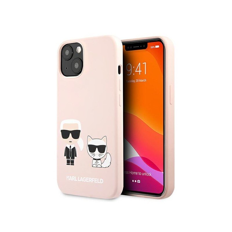 Husa Spate Karl Lagerfeld Compatibila Cu iPhone 13 Mini, Colectia Silicone Karl Si Choupette, Roz - 9027179
