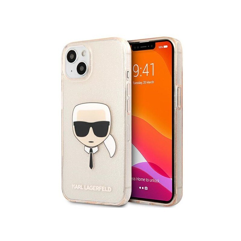 Husa Spate Karl Lagerfeld Compatibila Cu iPhone 13 Mini, Colectia Glitter Karl Head, Gold - 9027575